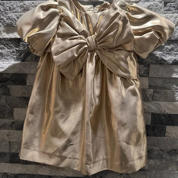 Zara | Dresses | Chic Gold Dress With Statement Bow | Poshmark